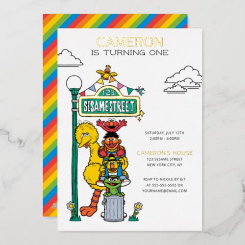 Sesame Street Characters  Street Sign Birthday Foil Invitation