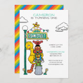 Sesame Street Characters & Street Sign Birthday Invitation (Front/Back)