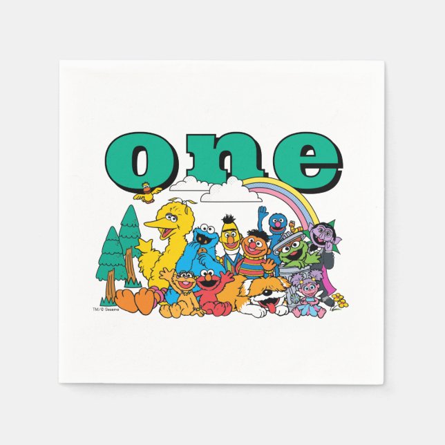 Sesame Street Characters & Street Sign Birthday Na Napkins (Front)