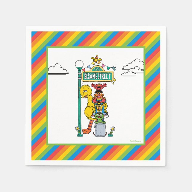 Sesame Street Characters & Street Sign Birthday Na Napkins (Front)