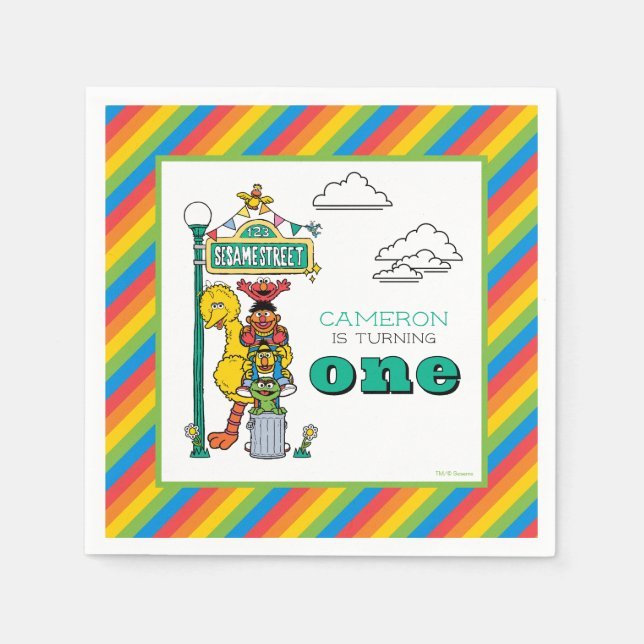 Sesame Street Characters & Street Sign Birthday Na Napkins (Front)