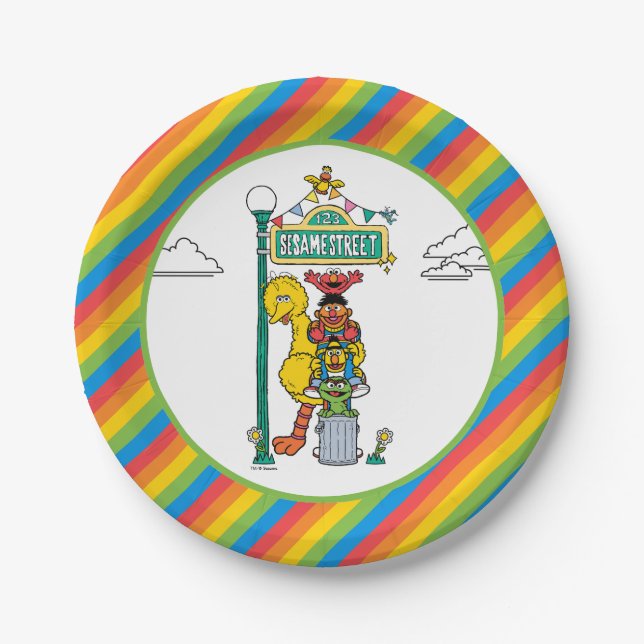 Sesame Street Characters & Street Sign Birthday Pa Paper Plates (Front)