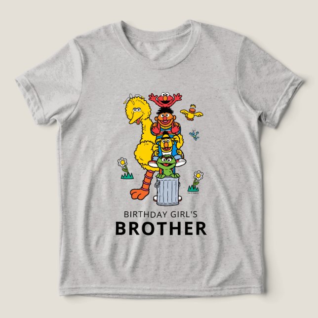 Sesame Street Characters & Street Sign Birthday Tr Tri-Blend Shirt (Design Front)