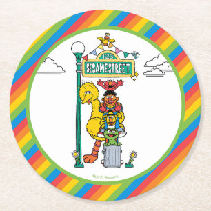 Sesame Street Characters & Street Sign Round Paper Coaster