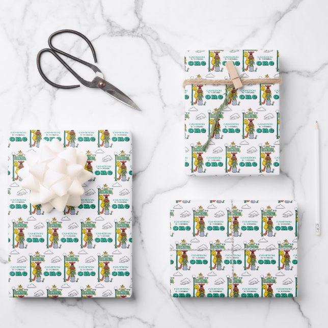 Sesame Street Characters & Street Sign Wrapping Paper Sheets (Front)