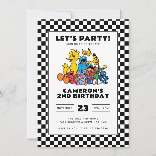 Sesame Street Checkerboard Birthday Invitation (Front)