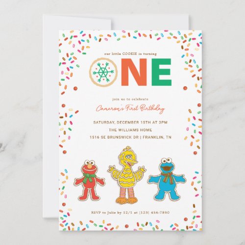 Sesame Street Chirstmas Cookie First Birthday Invitation