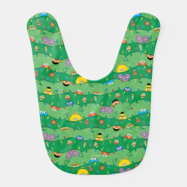 Sesame Street Christmas Lights Pattern Baby Bib (Front)