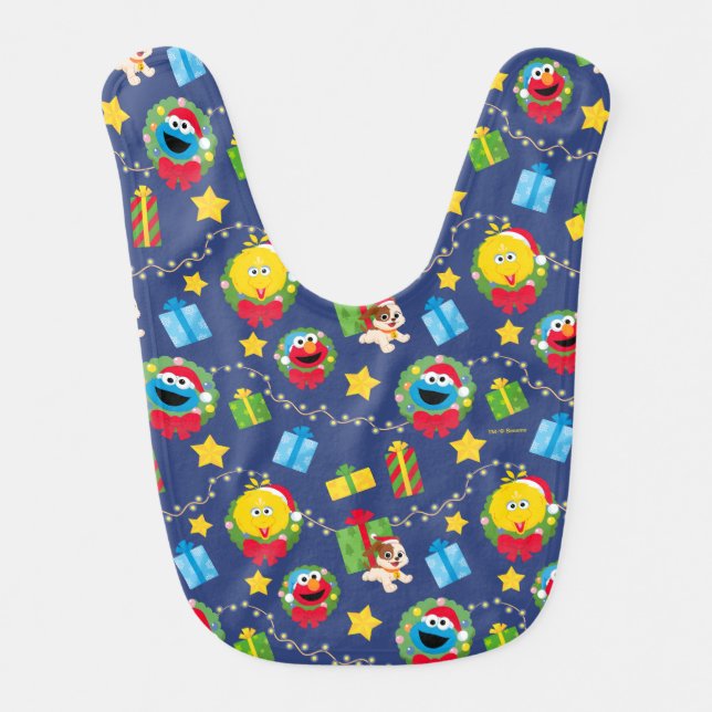 Sesame Street Christmas Lights Pattern Baby Bib (Front)