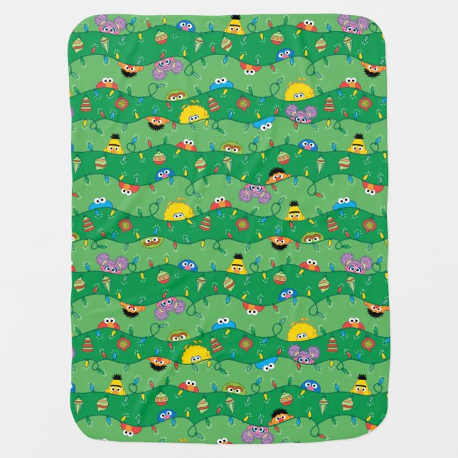 Sesame Street Christmas Lights Pattern Baby Blanket (Front)