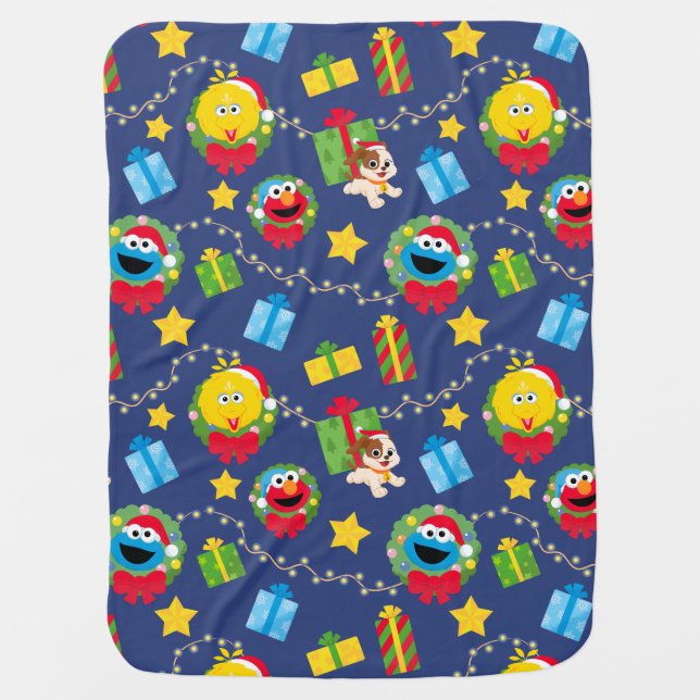 Sesame Street Christmas Lights Pattern Baby Blanket (Front)