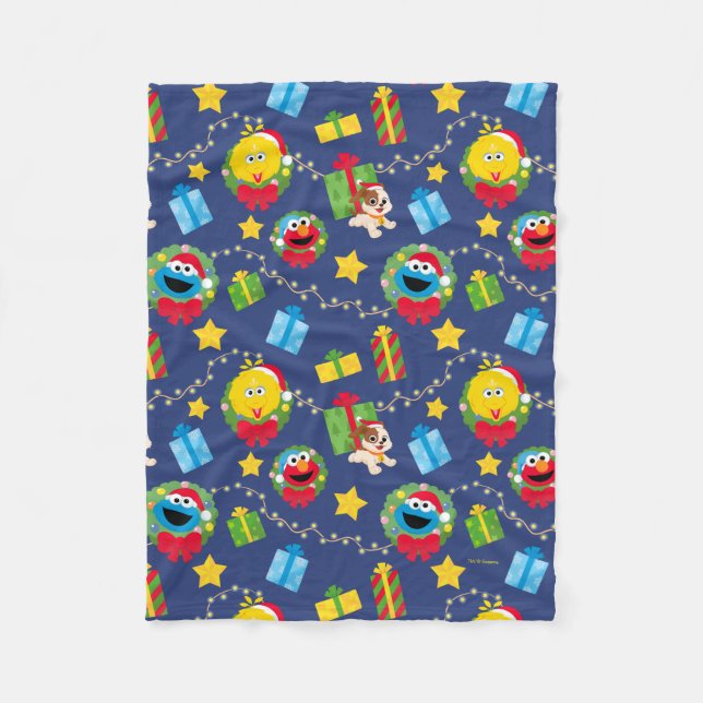 Sesame Street Christmas Lights Pattern Fleece Blanket (Front)