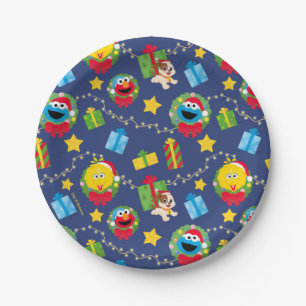Sesame Street Christmas Lights Pattern Paper Plates