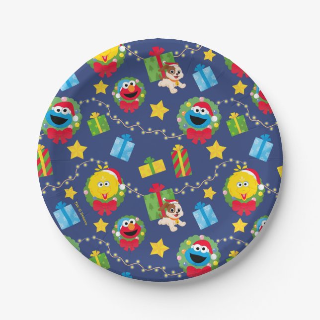 Sesame Street Christmas Lights Pattern Paper Plates (Front)