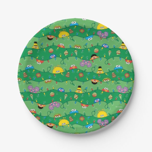 Sesame Street Christmas Lights Pattern Paper Plates (Front)