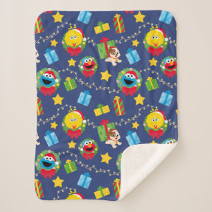 Sesame Street Christmas Lights Pattern Sherpa Blanket