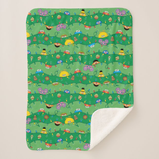 Sesame Street Christmas Lights Pattern Sherpa Blanket (Front)