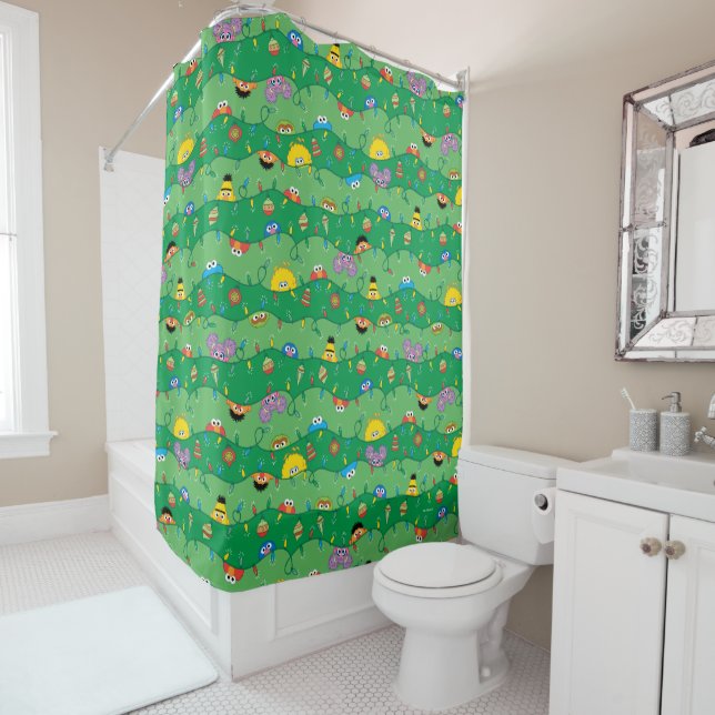 Sesame Street Christmas Lights Pattern Shower Curtain (In Situ)