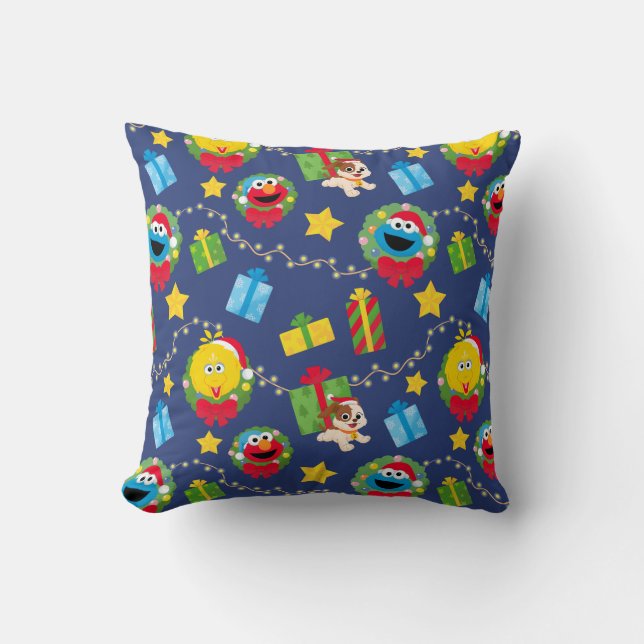Sesame Street Christmas Lights Pattern Throw Pillow (Front)