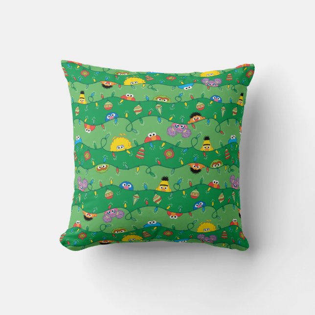 Sesame Street Christmas Lights Pattern Throw Pillow (Front)