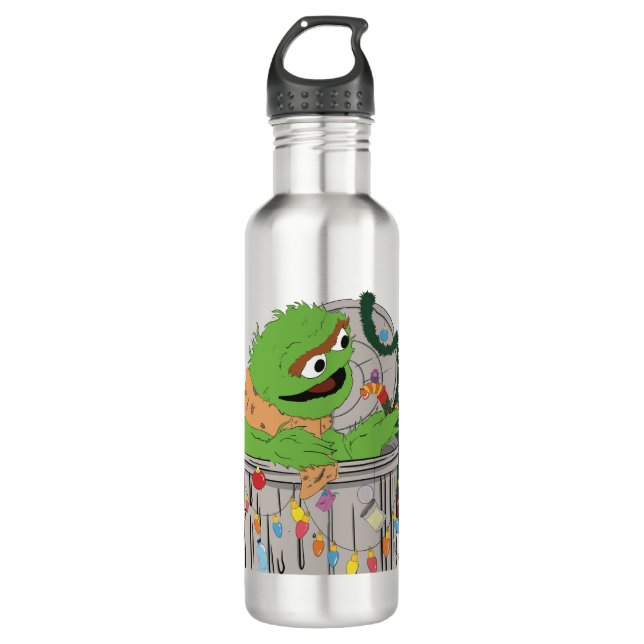 Sesame Street | Christmas Oscar the Grouch Stainless Steel Water Bottle (Front)