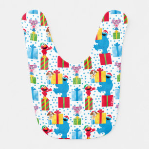 Sesame Street Christmas Presents Pattern Baby Bib