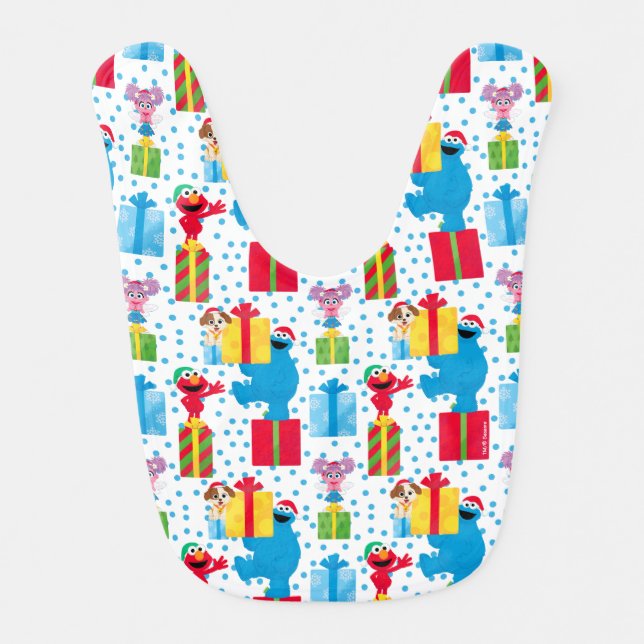 Sesame Street Christmas Presents Pattern Baby Bib (Front)