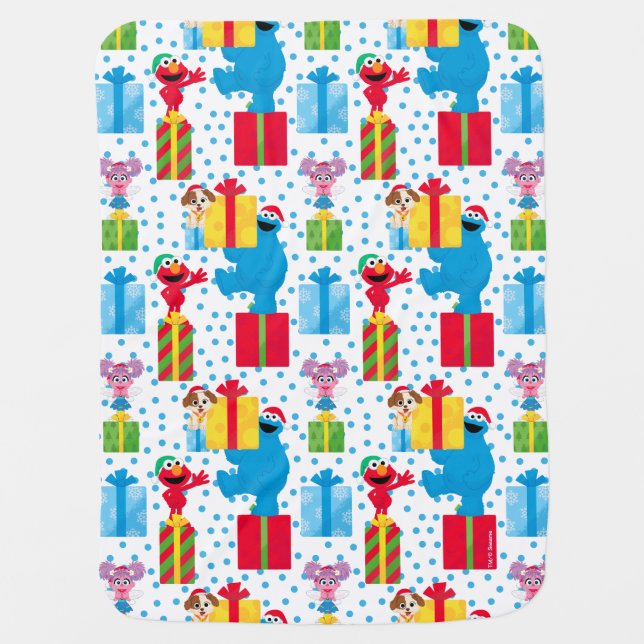 Sesame Street Christmas Presents Pattern Baby Blanket (Front)