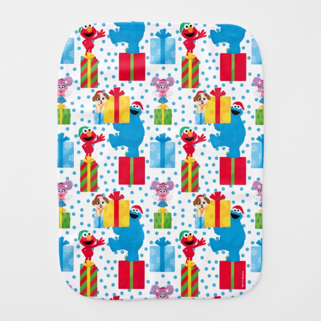 Sesame Street Christmas Presents Pattern Baby Burp Cloth (Front)