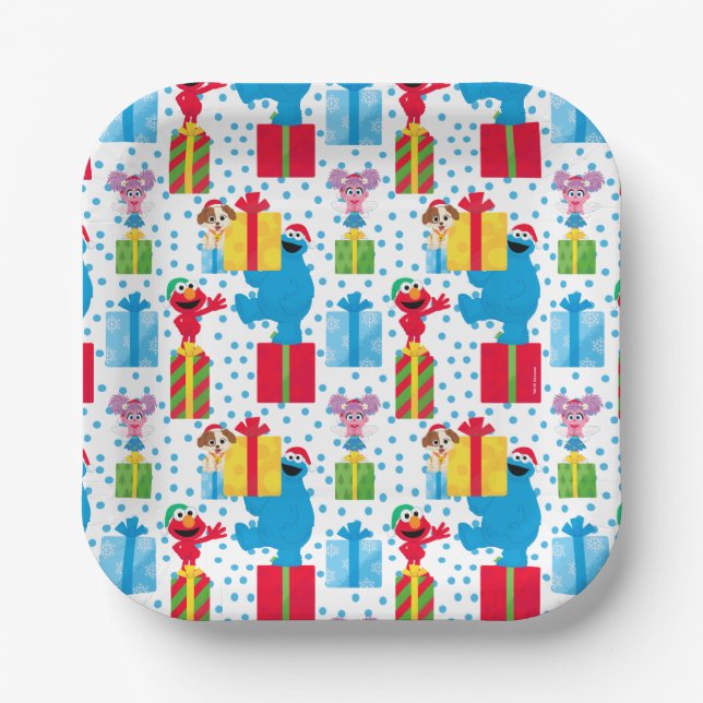 Sesame Street Christmas Presents Pattern Paper Plates (Front)