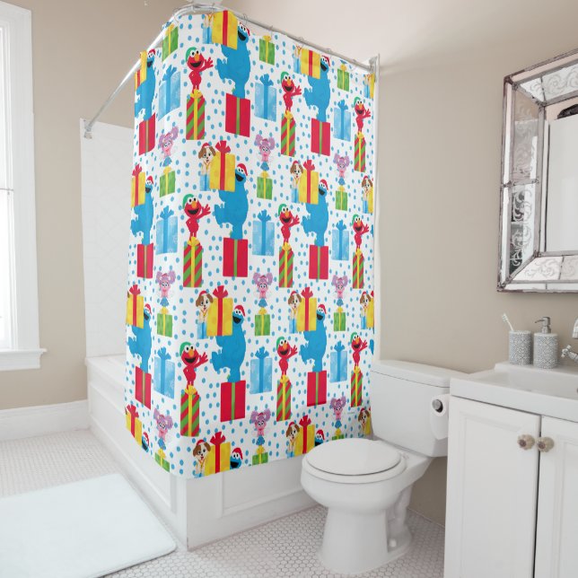 Sesame Street Christmas Presents Pattern Shower Curtain (In Situ)