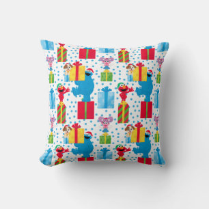 Sesame Street Christmas Presents Pattern Throw Pillow