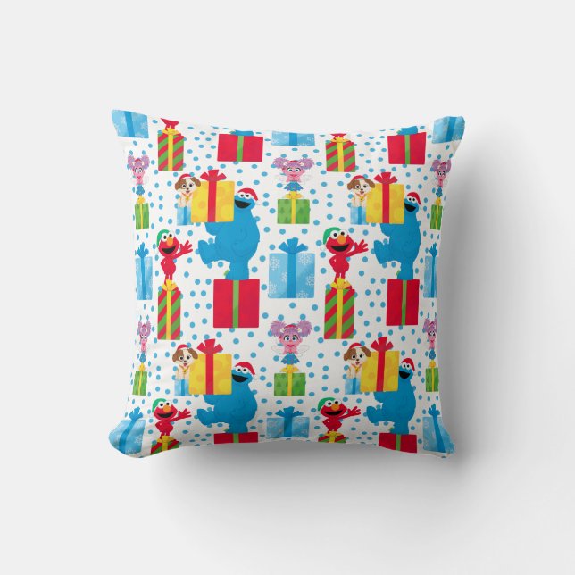 Sesame Street Christmas Presents Pattern Throw Pillow (Front)