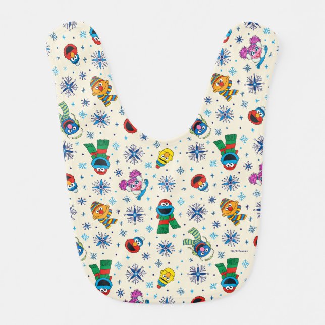 Sesame Street Christmas Snowflake Pattern Baby Bib (Front)