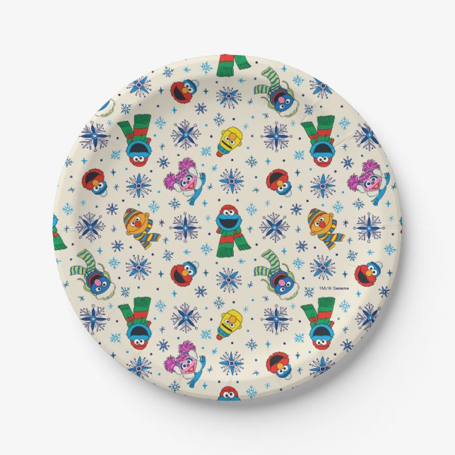 Sesame Street Christmas Snowflake Pattern Paper Plates (Front)