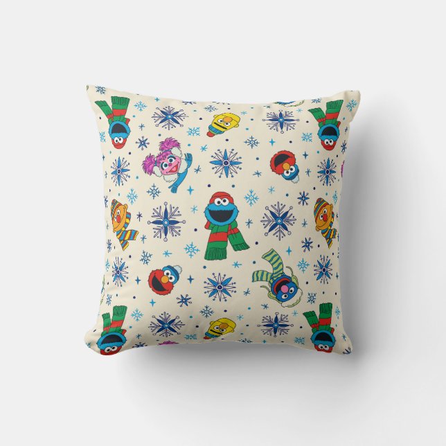 Sesame Street Christmas Snowflake Pattern Throw Pillow (Front)
