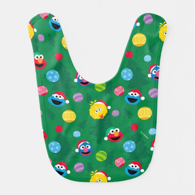 Sesame Street Christmas Tree Pattern Baby Bib (Front)