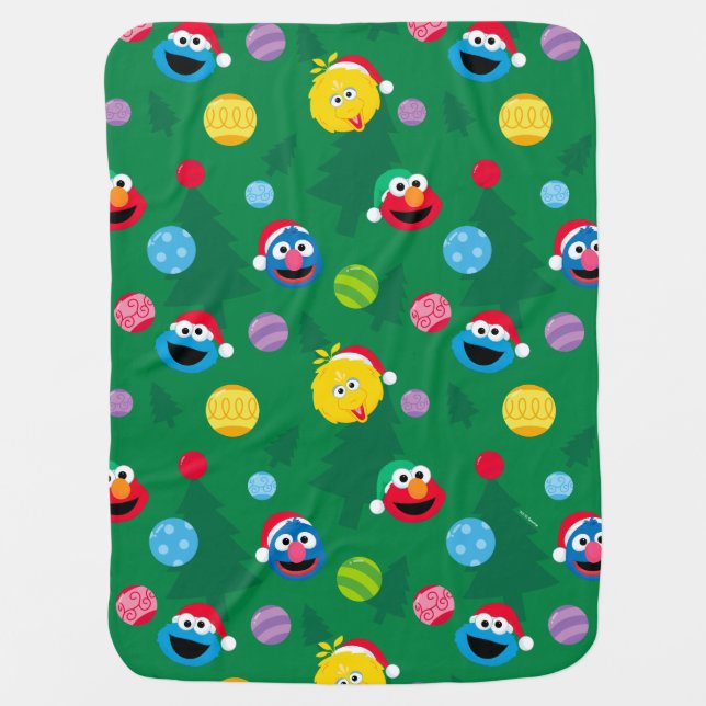 Sesame Street Christmas Tree Pattern Baby Blanket (Front)