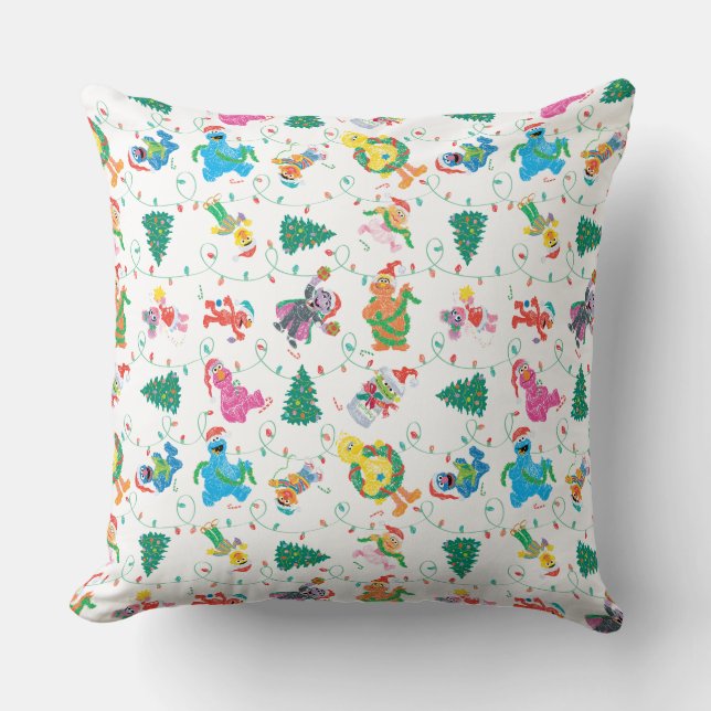 Sesame Street Christmas Tree Pattern Throw Pillow (Front)