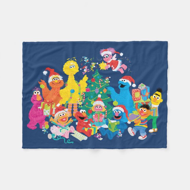 Sesame Street | Christmas with the Whole Gang Fleece Blanket (Front (Horizontal))