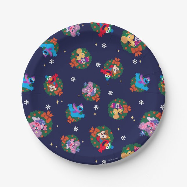 Sesame Street Christmas Wreath Pattern Paper Plates (Front)