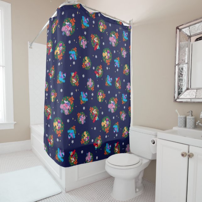 Sesame Street Christmas Wreath Pattern Shower Curtain (In Situ)