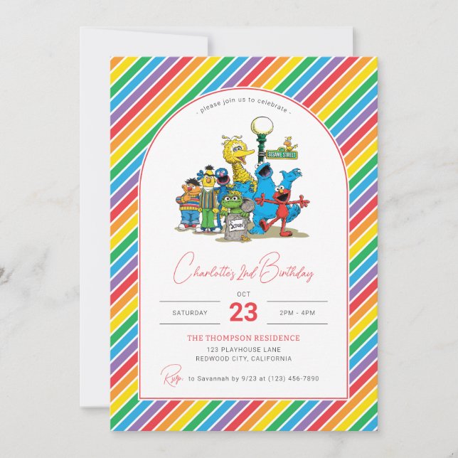 Sesame Street Colorful Rainbow Birthday Invitation (Front)