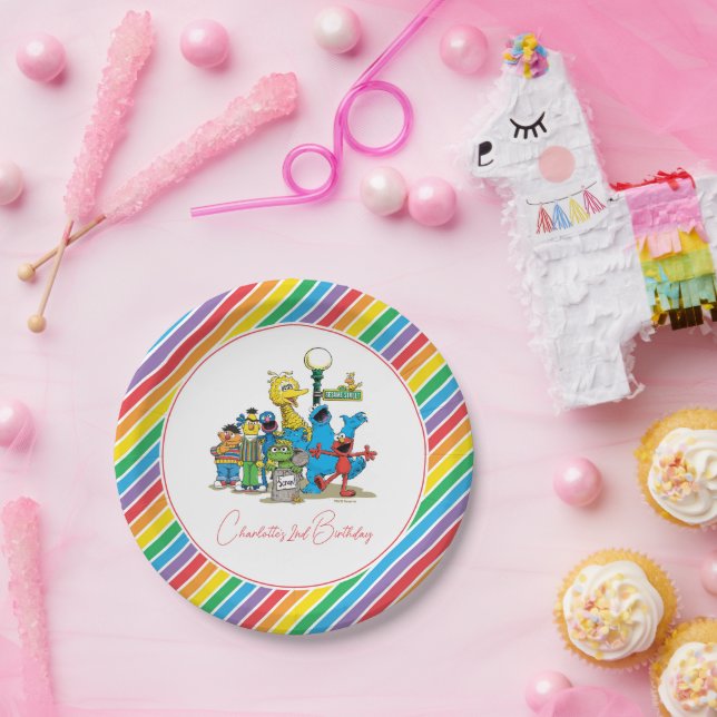 Sesame Street Colorful Rainbow Birthday Paper Plates (Party)
