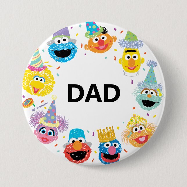 Sesame Street Confetti Birthday Child's Dad Button (Front)