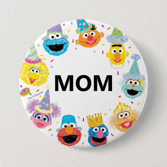 Sesame Street Confetti Birthday Child's Mom Button (Front)