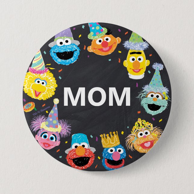 Sesame Street Confetti Birthday Child's Mom Button (Front)
