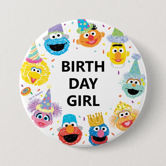 Sesame Street Confetti Birthday Girl Button (Front)
