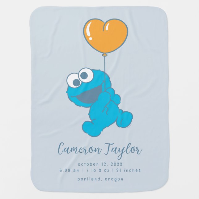 Sesame Street Cookie Monster Baby Birth Stats Baby Blanket (Front)
