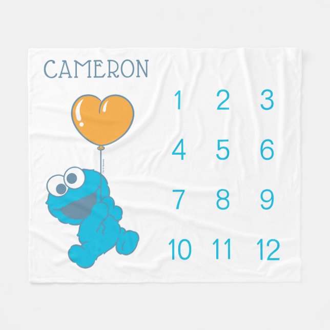 Sesame Street Cookie Monster Baby Milestone Fleece Blanket (Front (Horizontal))